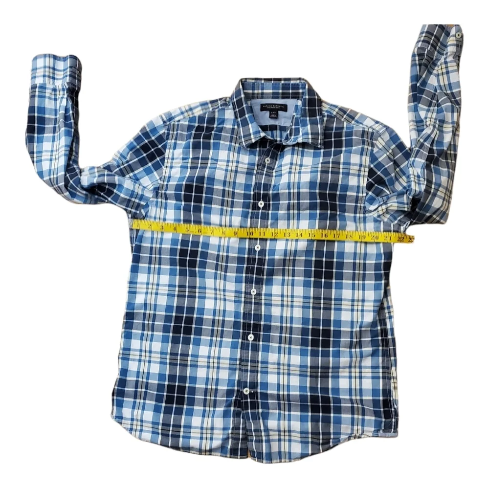Mens Banana Republic Blue & White Button Down Plaid Soft Wash Shirt Sz L 16-16.5